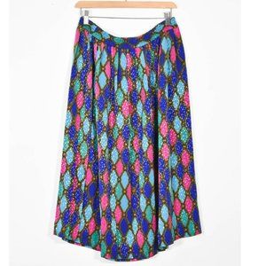 Vintage Colorful Satin Midi Skirt Size XL